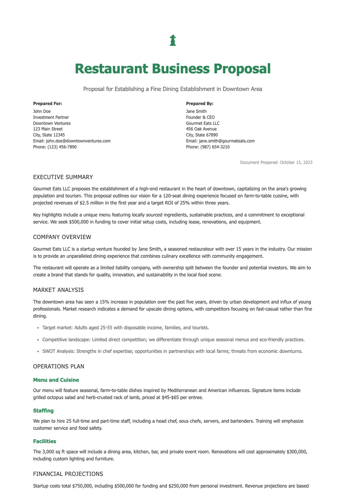 Restaurant business proposal template with client and sender placeholders_variant_1